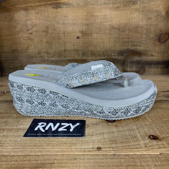 Volatile Grey Platform Wedge Flip Flop Sandals